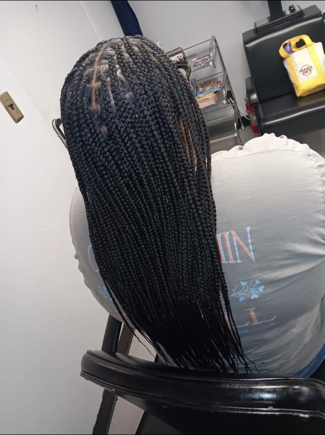 Long box braids with neat parts created by Elegant African Braiding